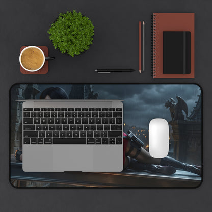 Ada Wong Mouse Pad – Action Game Gaming Mouse Pad, Stylish Gamer Desk Decor showing laptop and mouse on dark-themed gaming desk