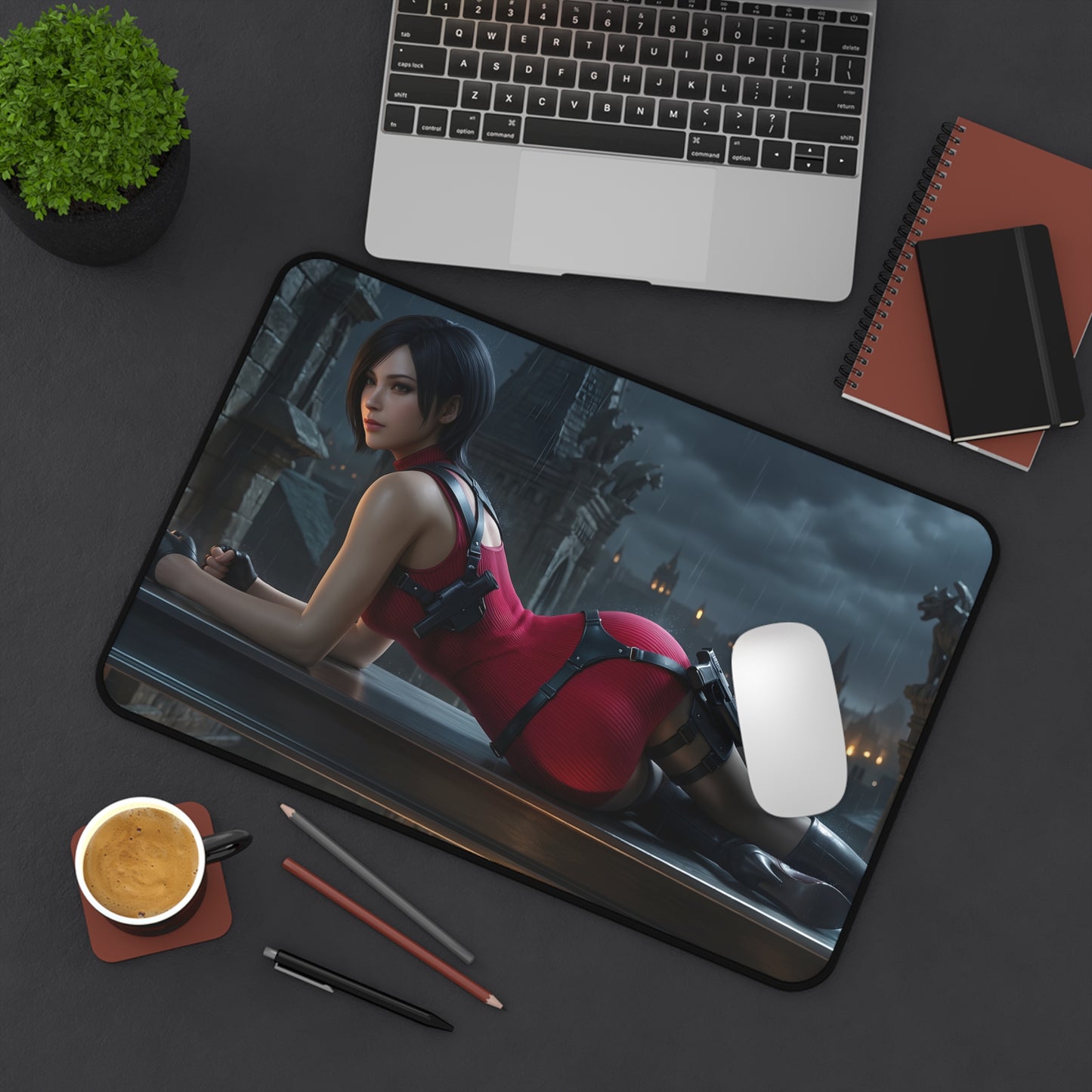 Ada Wong Mouse Pad – Action Game Gaming Mouse Pad, Stylish Gamer Desk Decor on desk showing character artwork, smooth tracking, stitched edges