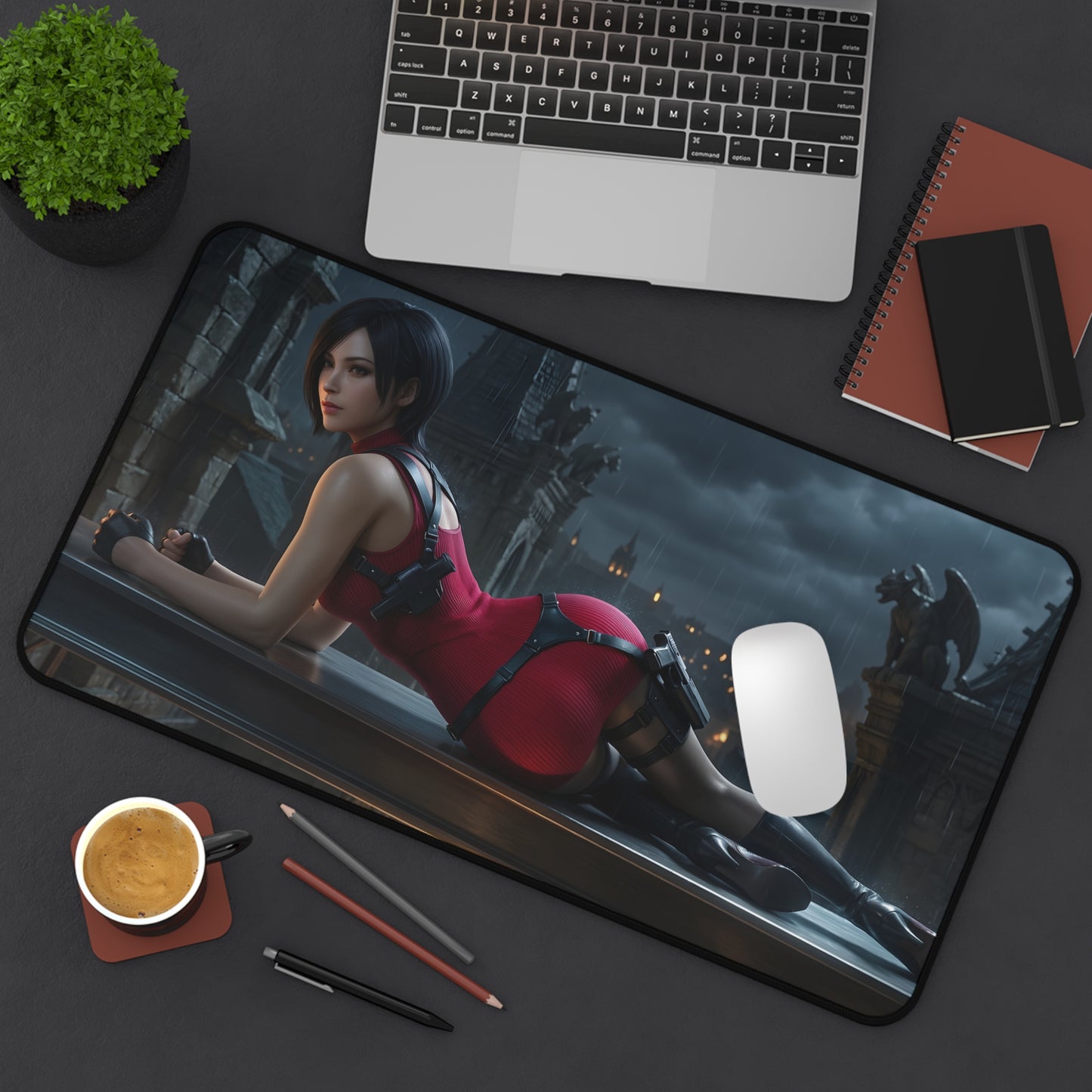 Ada Wong Mouse Pad – Action Game Gaming Mouse Pad, Stylish Gamer Desk Decor on a modern gaming desk showing character artwork, smooth tracking surface