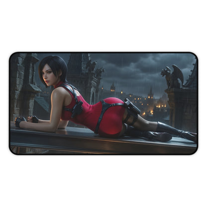 Ada Wong Mouse Pad – Action Game Gaming Mouse Pad, Stylish Gamer Desk Decor featuring Ada Wong in red outfit on gothic rooftop, smooth tracking surface