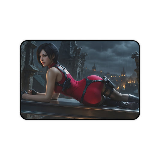 Ada Wong Mouse Pad – Action Game Gaming Mouse Pad, Stylish Gamer Desk Decor featuring Ada Wong in red outfit on a rooftop at night