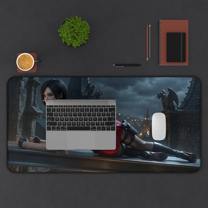 Ada Wong Mouse Pad – Action Game Gaming Mouse Pad, Stylish Gamer Desk Decor on modern gaming desk with laptop, mouse and dark gothic artwork