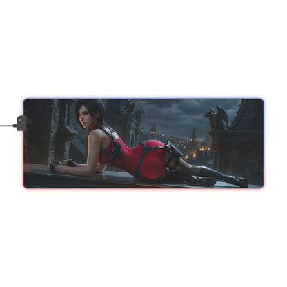 Ada Wong RGB Mouse Pad – Resident Evil LED Desk Mat, Gamer Room Setup featuring Ada Wong artwork, RGB edge lighting, extended non-slip desk mat