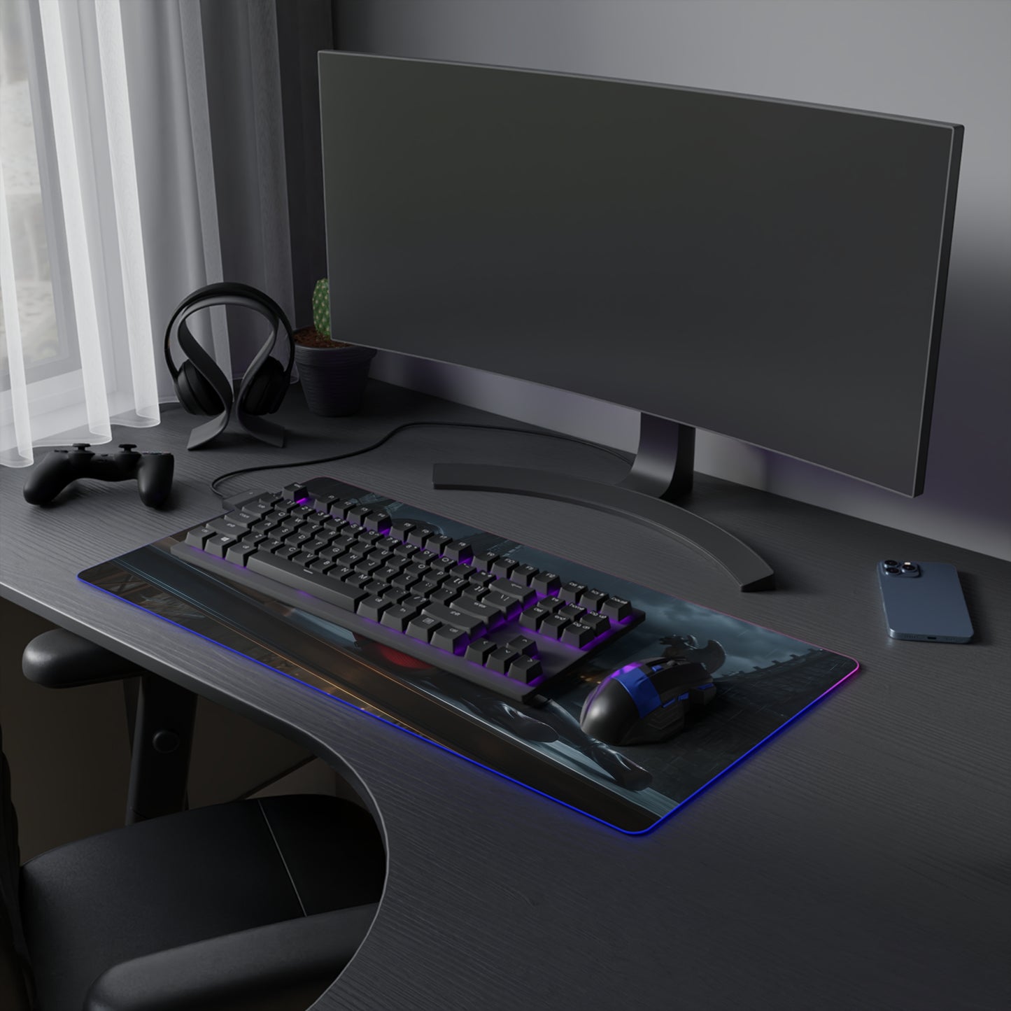 Ada Wong RGB Mouse Pad – Resident Evil LED Desk Mat, Gamer Room Setup - extended LED desk mat with Ada Wong art, RGB edge lighting and non-slip base