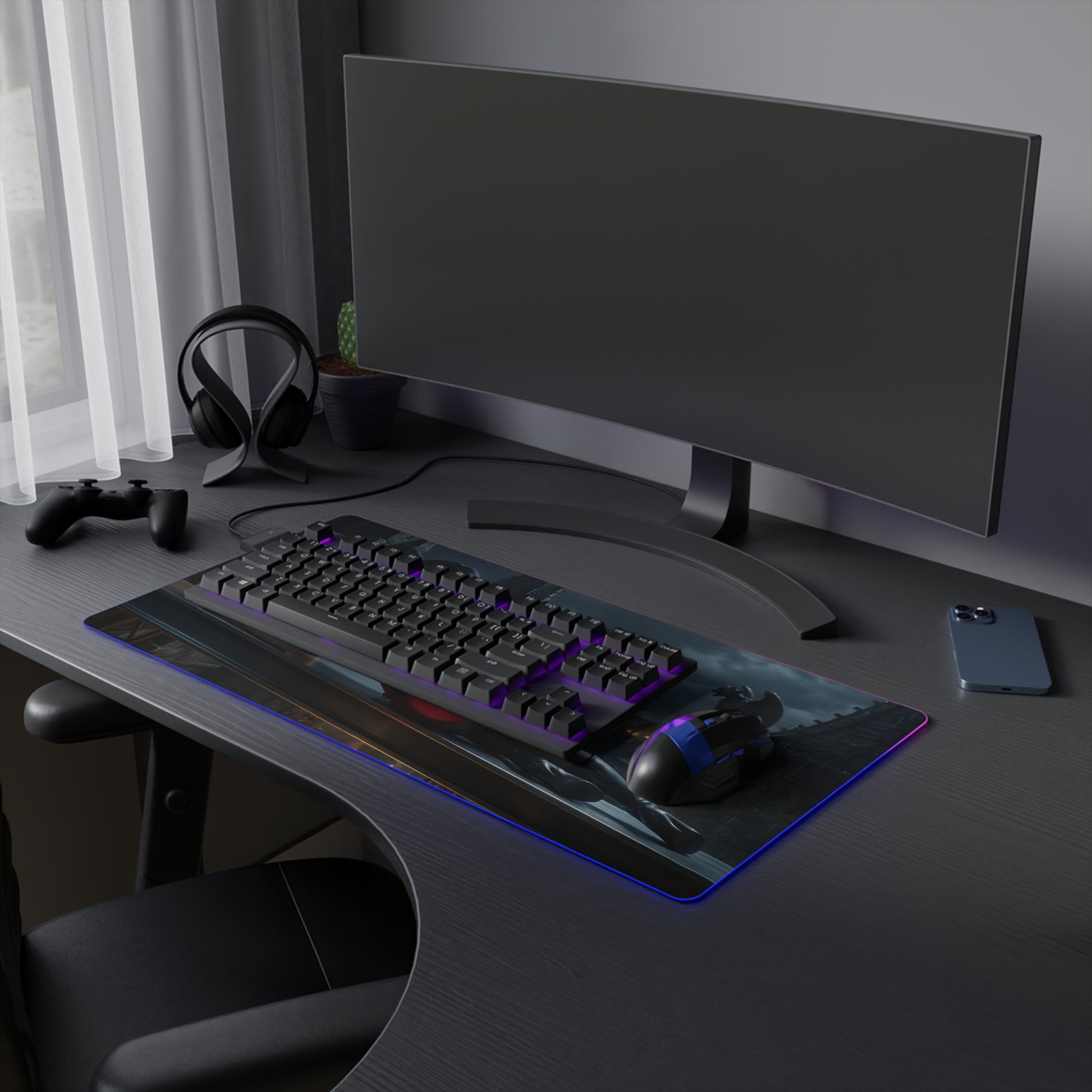 Ada Wong RGB Mouse Pad – Resident Evil LED Desk Mat, Gamer Room Setup - extended LED desk mat with Ada Wong art, RGB edge lighting and non-slip base