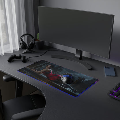 Ada Wong RGB Mouse Pad – Resident Evil LED Desk Mat, Gamer Room Setup - extended LED desk mat with Ada Wong artwork, RGB edge lighting, non-slip base