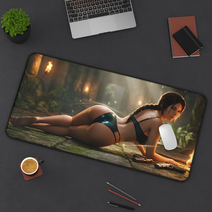 Lara Croft Mouse Pad – Adventure Game Gaming Mouse Pad, Stylish Gamer Desk Decor featuring premium dive-inspired artwork on a gaming desk mouse pad