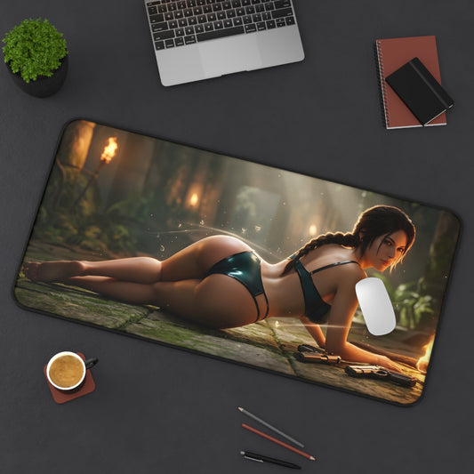 Lara Croft Mouse Pad – Adventure Game Gaming Mouse Pad, Stylish Gamer Desk Decor featuring premium dive-inspired artwork on a gaming desk mouse pad