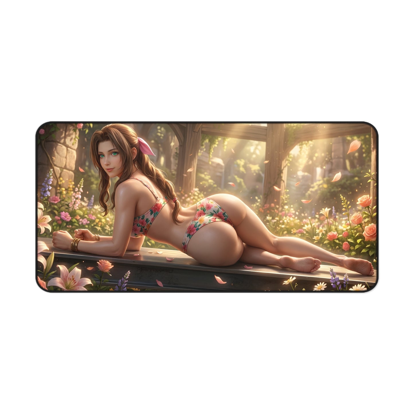 Aerith Mouse Pad – Fantasy RPG Gaming Mouse Pad, Stylish Gamer Desk Decor showcasing floral swimsuit artwork on premium non-slip gaming mouse pad