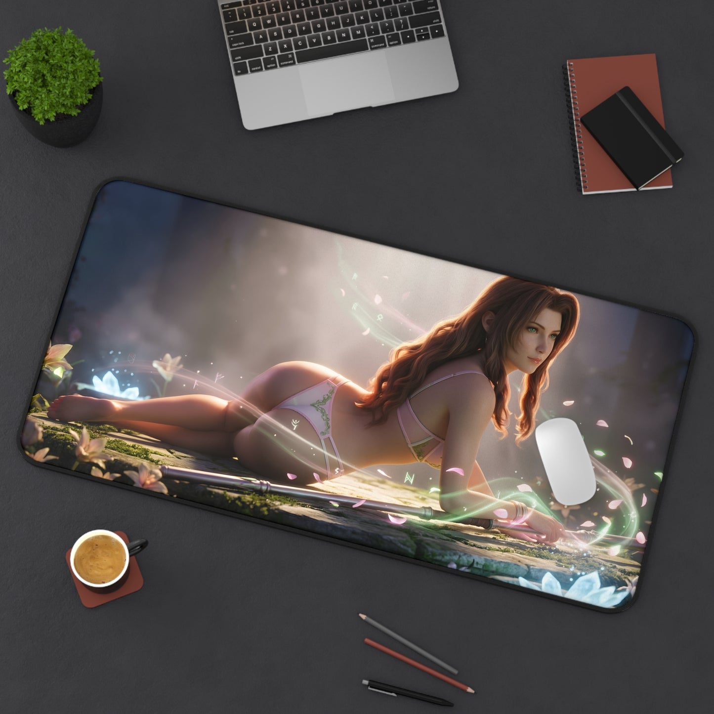 Aerith Gainsborough Mouse Pad – Fantasy RPG Gaming Mouse Pad, Stylish Gamer Desk Decor featuring fantasy RPG artwork on a large gaming desk mat