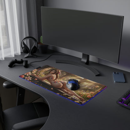 Aerith RGB Mouse Pad – Final Fantasy Illuminated Desk Mat, RPG Gamer Decor showcasing heroine artwork on an RGB-illuminated extended gaming desk mat