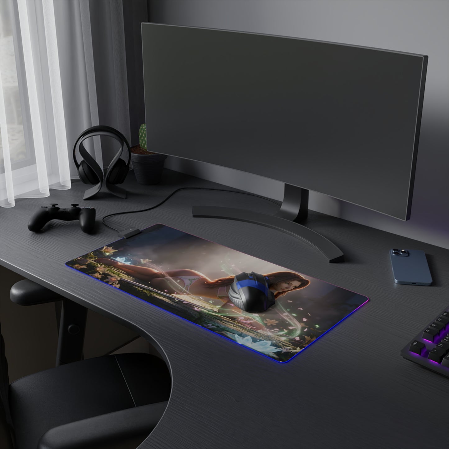 Aerith RGB Mouse Pad – Final Fantasy Illuminated Desk Mat, RPG Gamer Setup