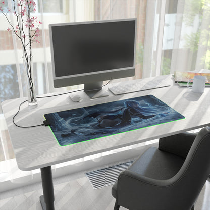 Akame ga Kill Mouse Pad, Esdeath LED RGB Desk Mat, Gift for Gamer, Anime Room Decor on gaming desk with icy Esdeath artwork and green RGB edge
