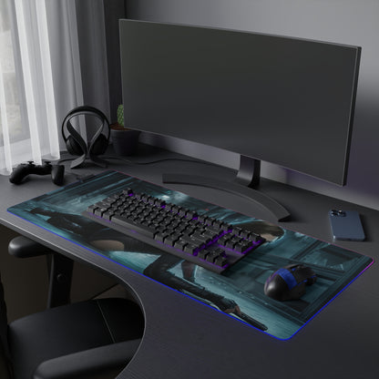 Alice Mouse Pad, Resident Evil RGB Desk Mat, Gift for Gamer, Horror Game Decor — RGB illuminated desk mat with Alice in combat stance for horror gaming setups