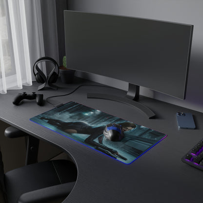 Alice Mouse Pad, Resident Evil RGB Desk Mat, Gift for Gamer, Horror Game Decor - RGB illuminated gaming desk mat featuring Alice in combat stance