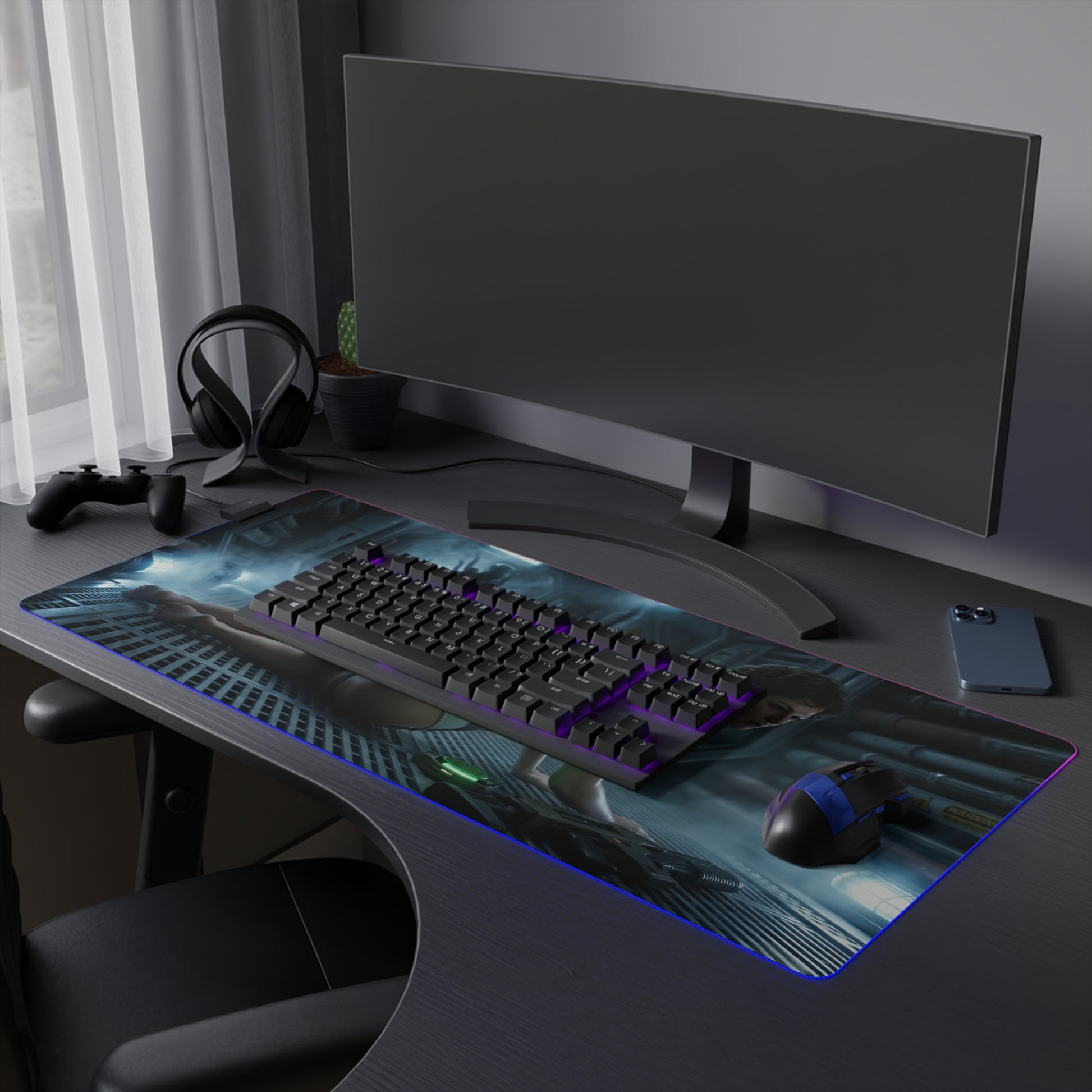 Alien Mouse Pad, Ellen Ripley LED RGB Desk Mat, Gift for Gamer, Sci-Fi Room Decor - cinematic sci-fi gaming desk mat with RGB lighting