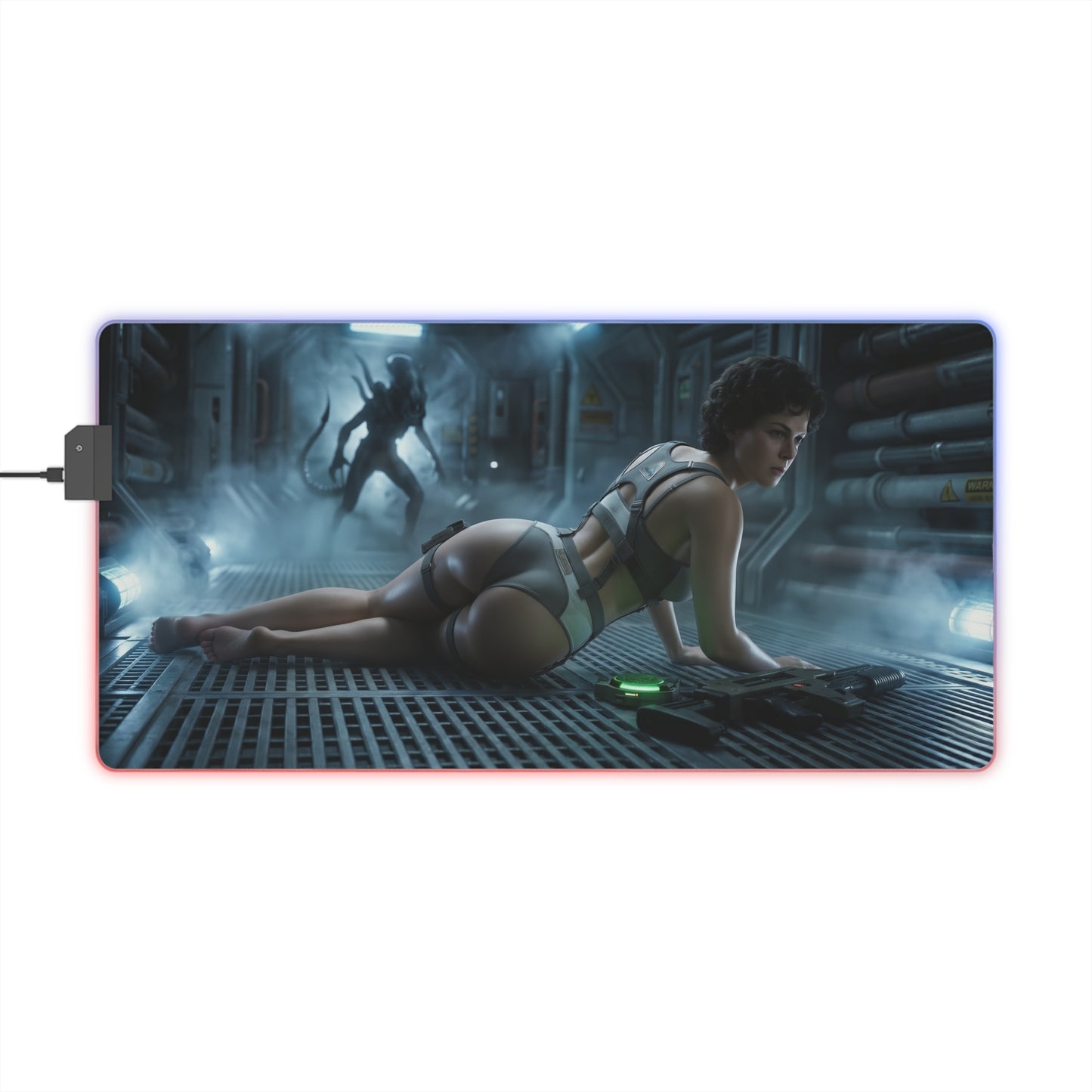 Alien Mouse Pad, Ellen Ripley LED RGB Desk Mat, Gift for Gamer, Sci-Fi Room Decor — cinematic Ripley artwork on LED RGB gaming desk mat