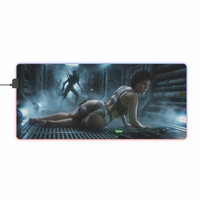 Alien Mouse Pad, Ellen Ripley LED RGB Desk Mat, Gift for Gamer, Sci-Fi Room Decor — Ellen Ripley posed on sci‑fi LED gaming desk mat