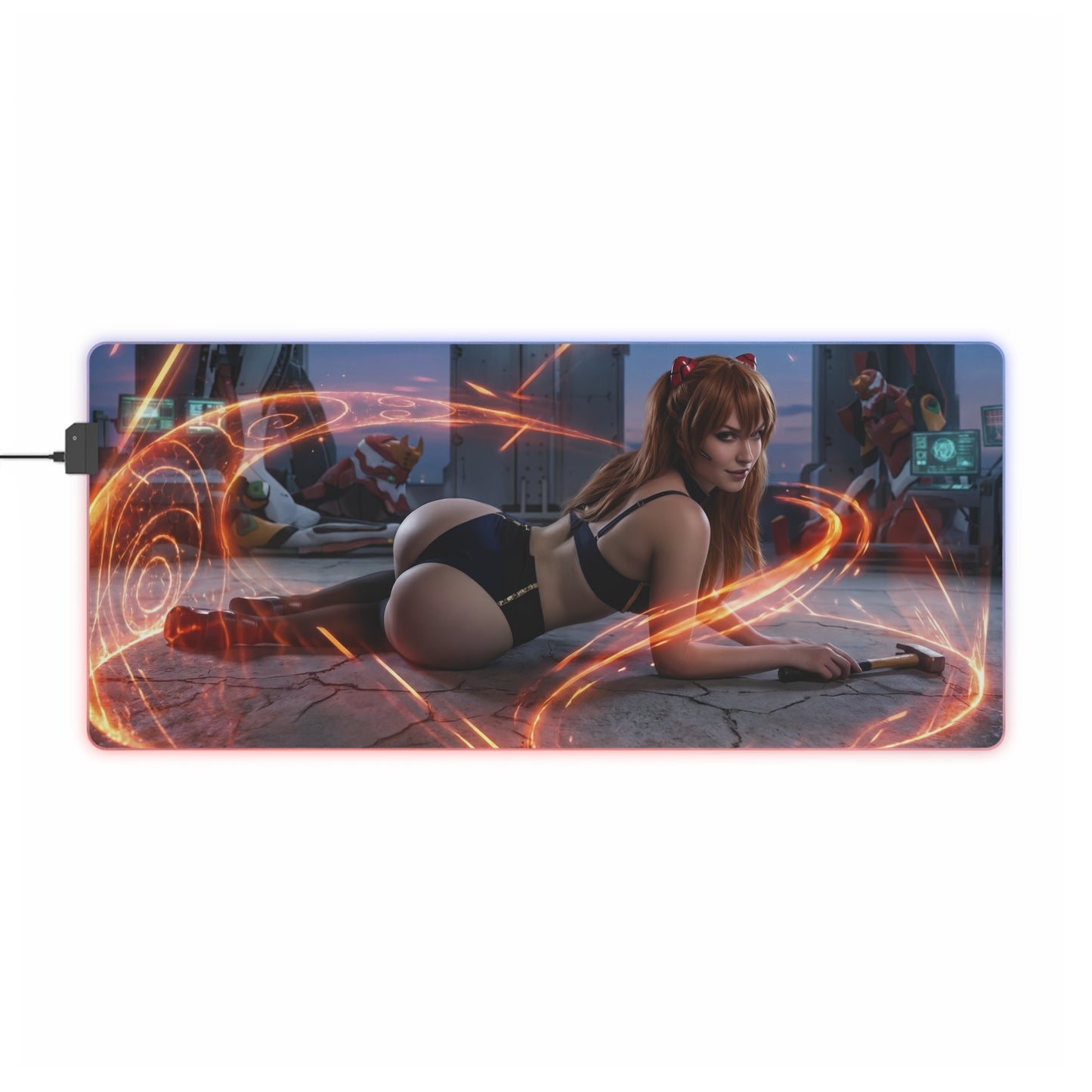 Asuka Mouse Pad, Evangelion RGB LED Desk Mat, Anime Gift for Gamer, Otaku Decor — Asuka pinup LED gaming desk mat with smooth precision-cloth surface