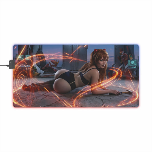 Asuka Mouse Pad, Evangelion RGB LED Desk Mat, Anime Gift for Gamer, Otaku Decor — vibrant Asuka artwork on large RGB gaming desk mat