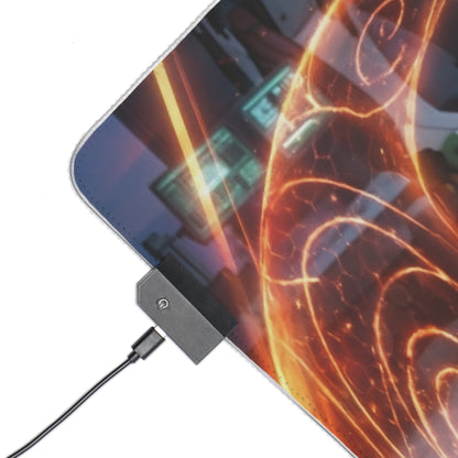 Asuka Mouse Pad, Evangelion RGB LED Desk Mat, Anime Gift for Gamer, Otaku Decor - angled corner showing RGB controller and fiery Asuka artwork on smooth precision-cloth surface