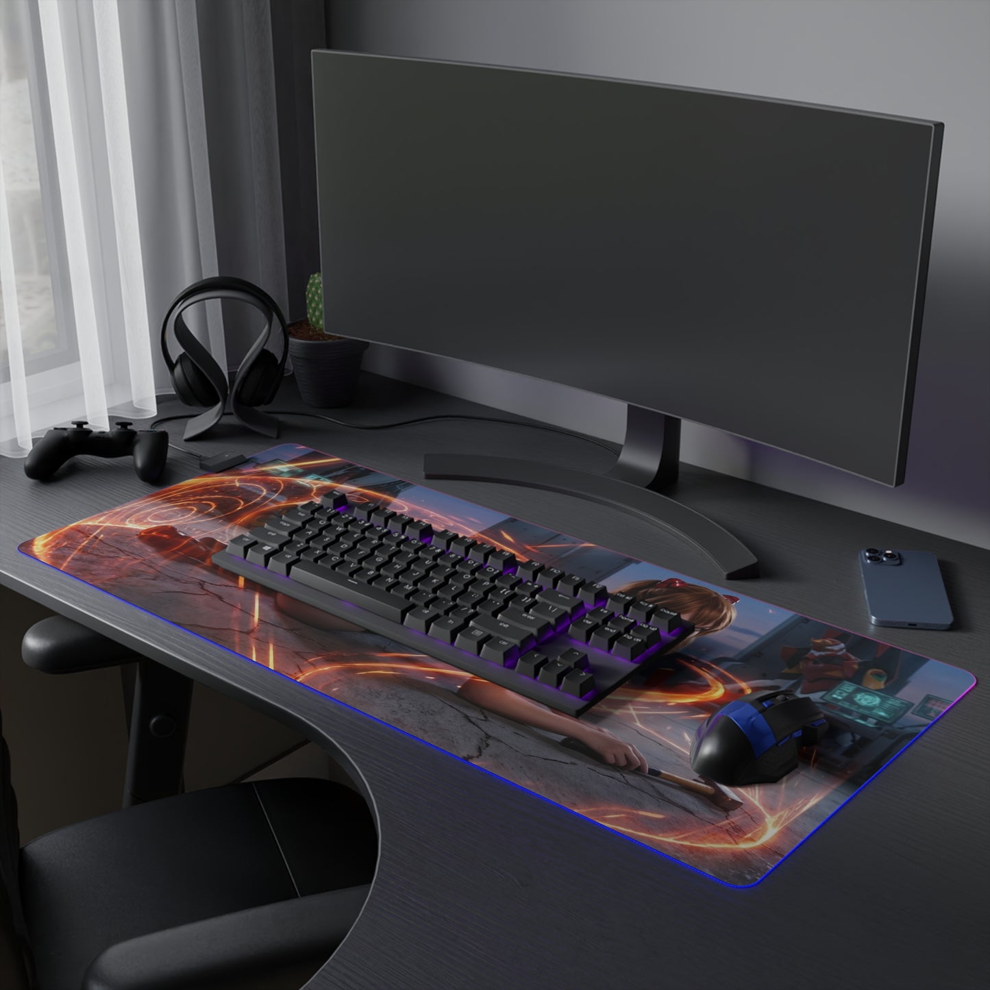 Asuka Mouse Pad, Evangelion RGB LED Desk Mat, Anime Gift for Gamer, Otaku Decor — vibrant gaming desk mat featuring Asuka artwork and RGB lighting