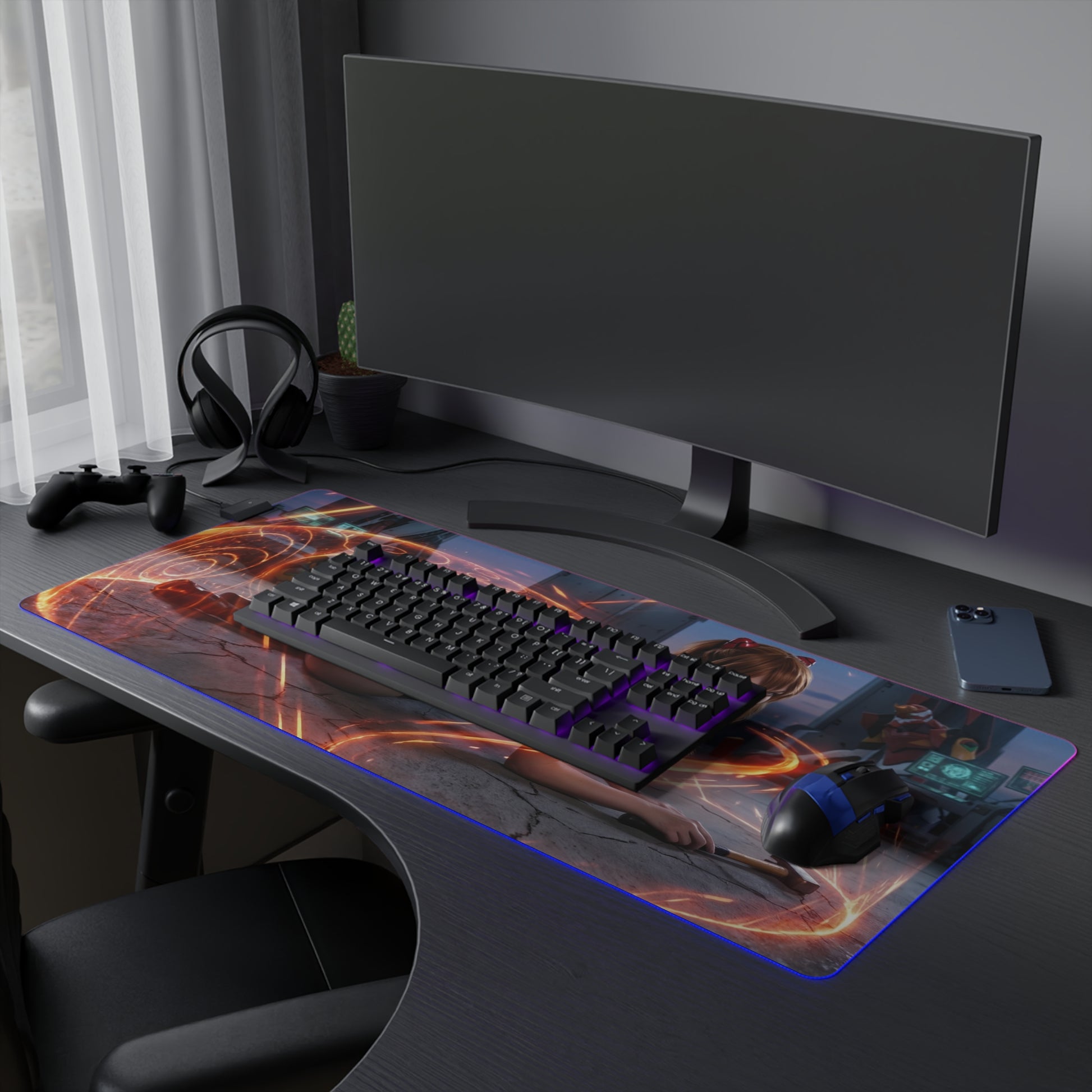 Asuka Mouse Pad, Evangelion RGB LED Desk Mat, Anime Gift for Gamer, Otaku Decor — vibrant gaming desk mat featuring Asuka artwork and RGB lighting