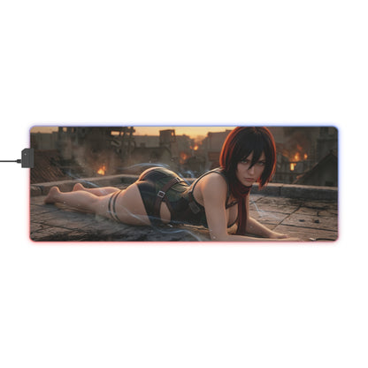 Attack on Titan Mouse Pad, Mikasa LED RGB Desk Mat, Gift for Gamer, Anime Room Decor – Mikasa action pose desk mat with sunset battlefield art
