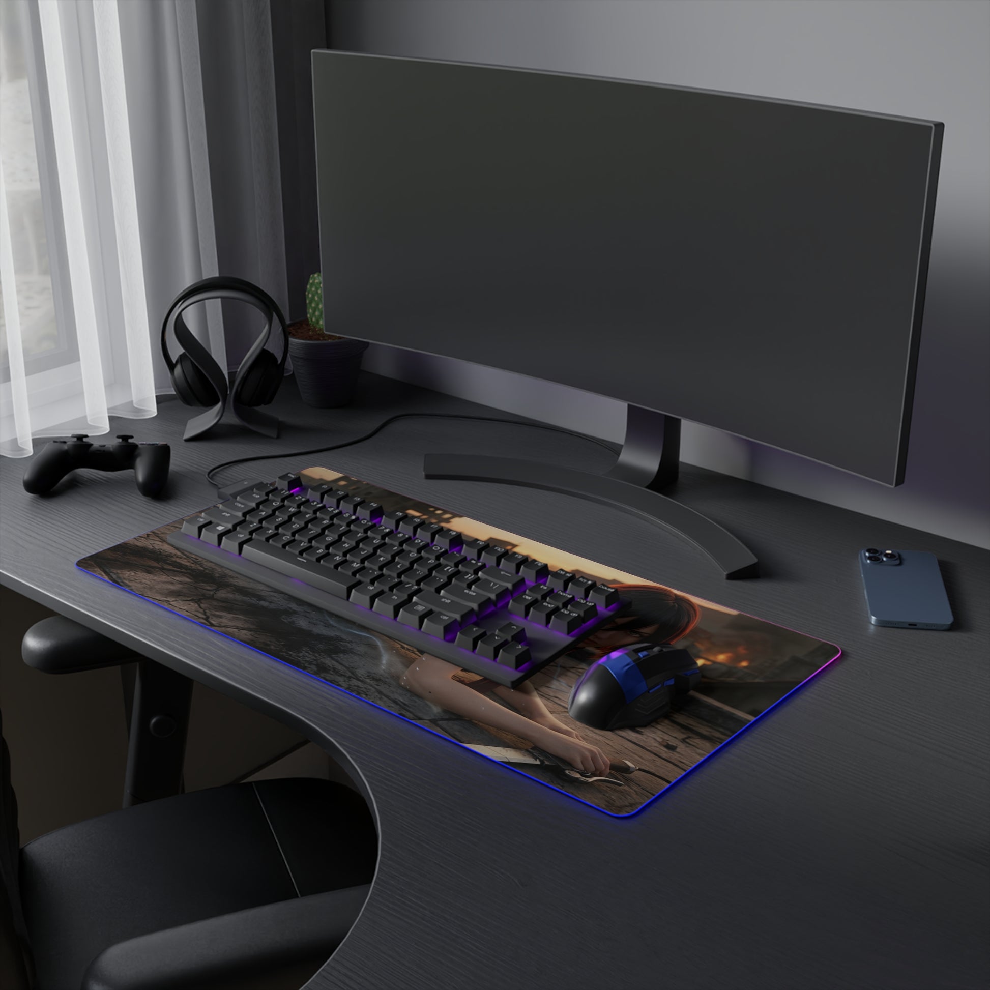 Attack on Titan Mouse Pad, Mikasa LED RGB Desk Mat, Gift for Gamer, Anime Room Decor — Mikasa battlefield sunset gaming desk mat