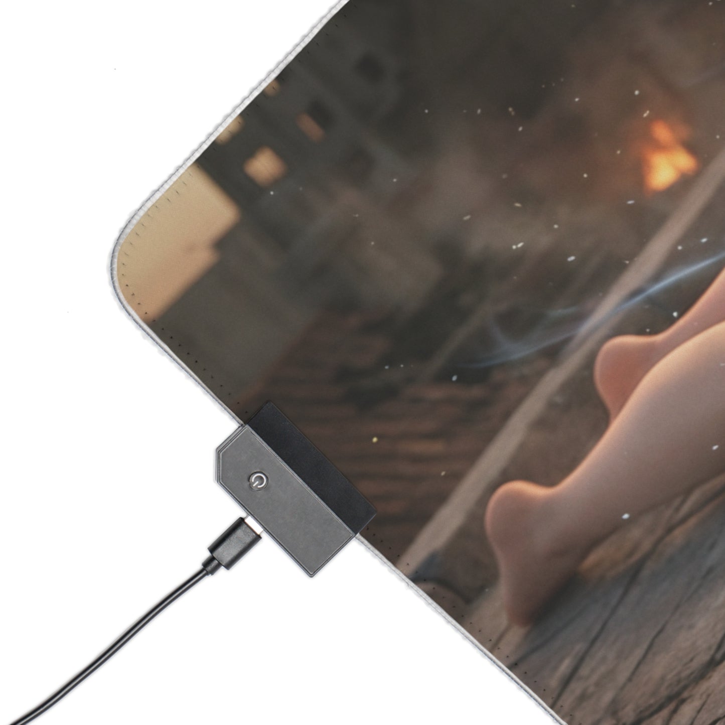 Attack on Titan Mouse Pad, Mikasa LED RGB Desk Mat, Gift for Gamer, Anime Room Decor – close-up of RGB connector and smooth precision-cloth surface