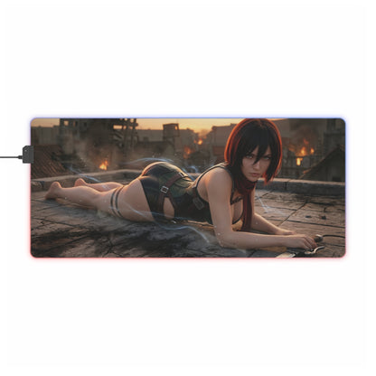 Attack on Titan Mouse Pad, Mikasa LED RGB Desk Mat, Gift for Gamer, Anime Room Decor featuring Mikasa in dramatic sunset battle scene on RGB desk mat