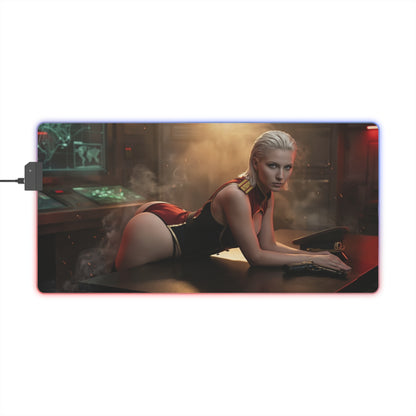 Balalaika Mouse Pad, Black Lagoon LED RGB Desk Mat, Anime Gift for Gamer Decor featuring commanding military-inspired artwork on RGB gaming desk mat