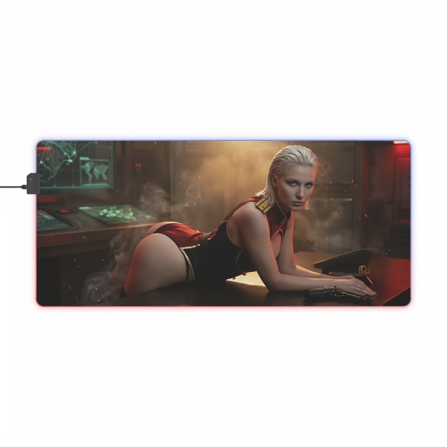 Balalaika Mouse Pad, Black Lagoon LED RGB Desk Mat, Anime Gift for Gamer Decor - dramatic commander artwork on RGB gaming desk mat