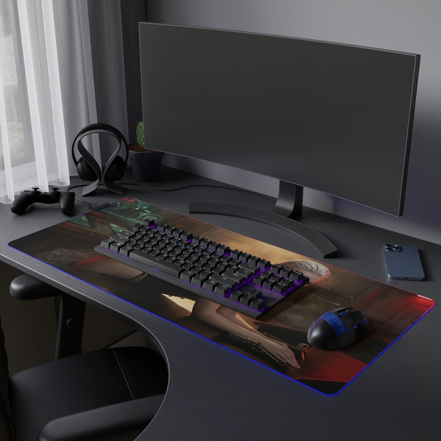 Balalaika Mouse Pad, Black Lagoon LED RGB Desk Mat, Anime Gift for Gamer Decor – dramatic military anime gaming desk mat with RGB lighting