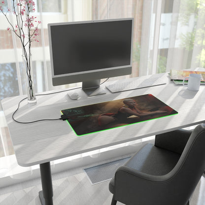 Balalaika Mouse Pad, Black Lagoon LED RGB Desk Mat, Anime Gift for Gamer Decor on clean white desk with monitor and keyboard