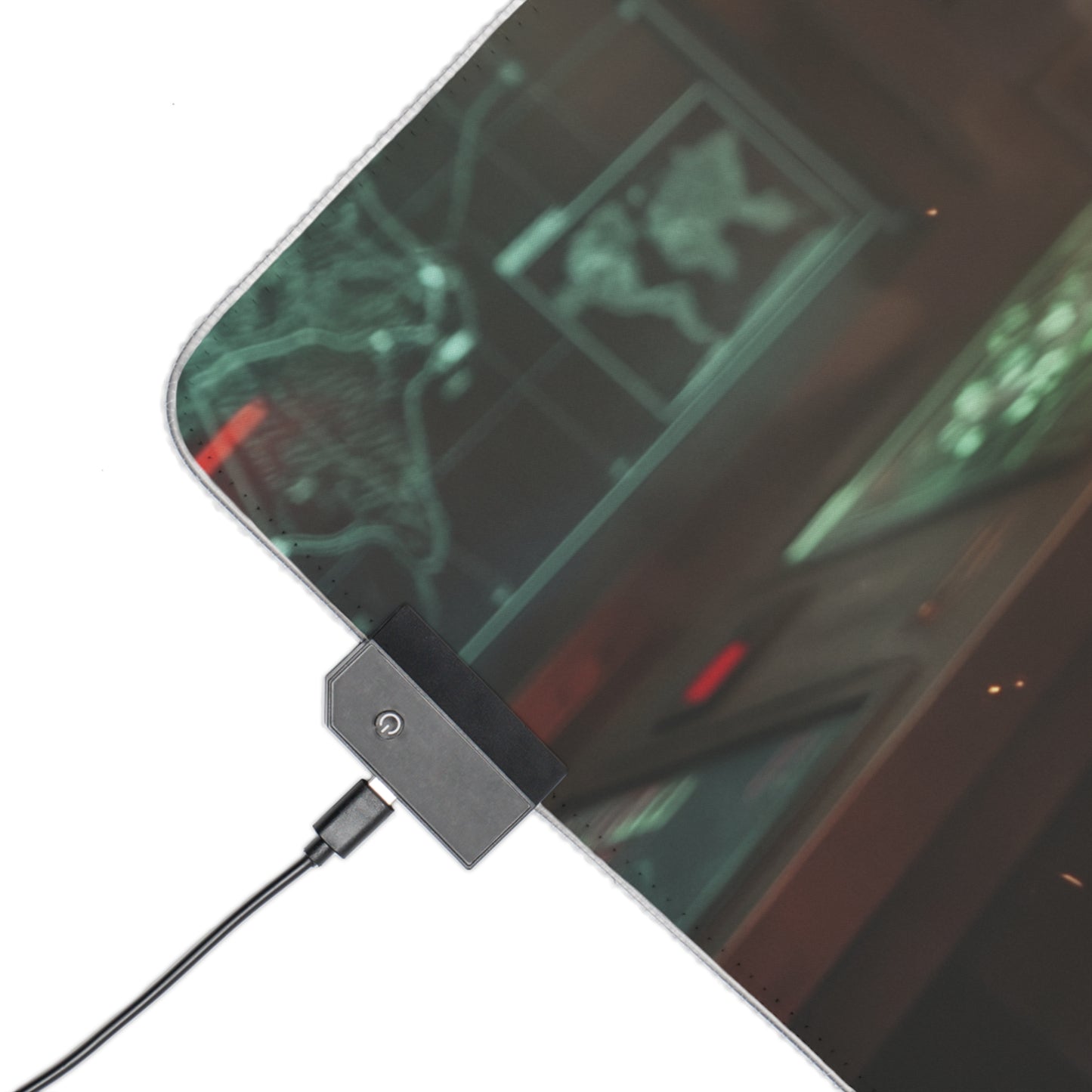Balalaika Mouse Pad, Black Lagoon LED RGB Desk Mat, Anime Gift for Gamer Decor — close-up LED controller and precision cloth corner