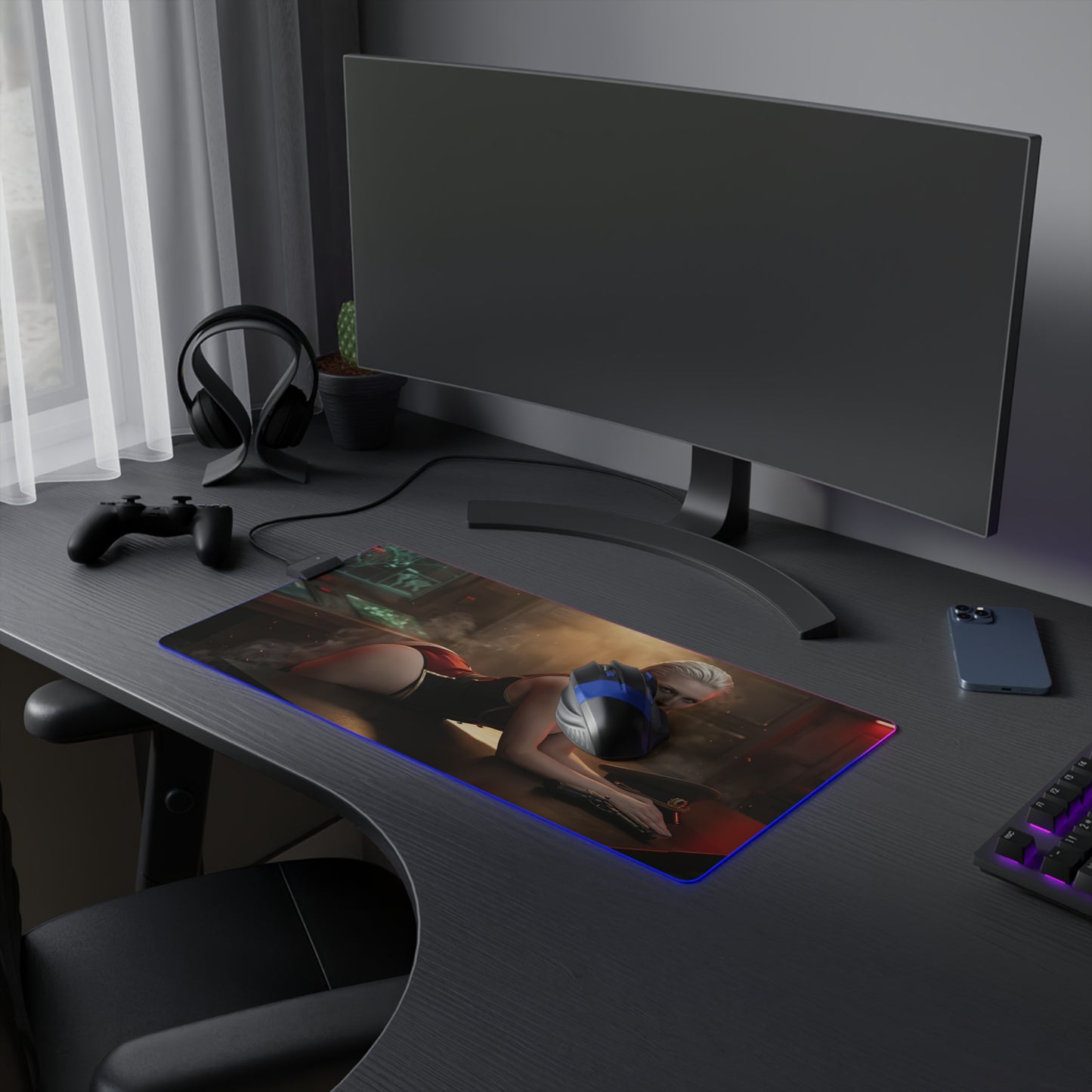 Balalaika Mouse Pad, Black Lagoon LED RGB Desk Mat, Anime Gift for Gamer Decor - tactical anime gaming desk mat with RGB glow