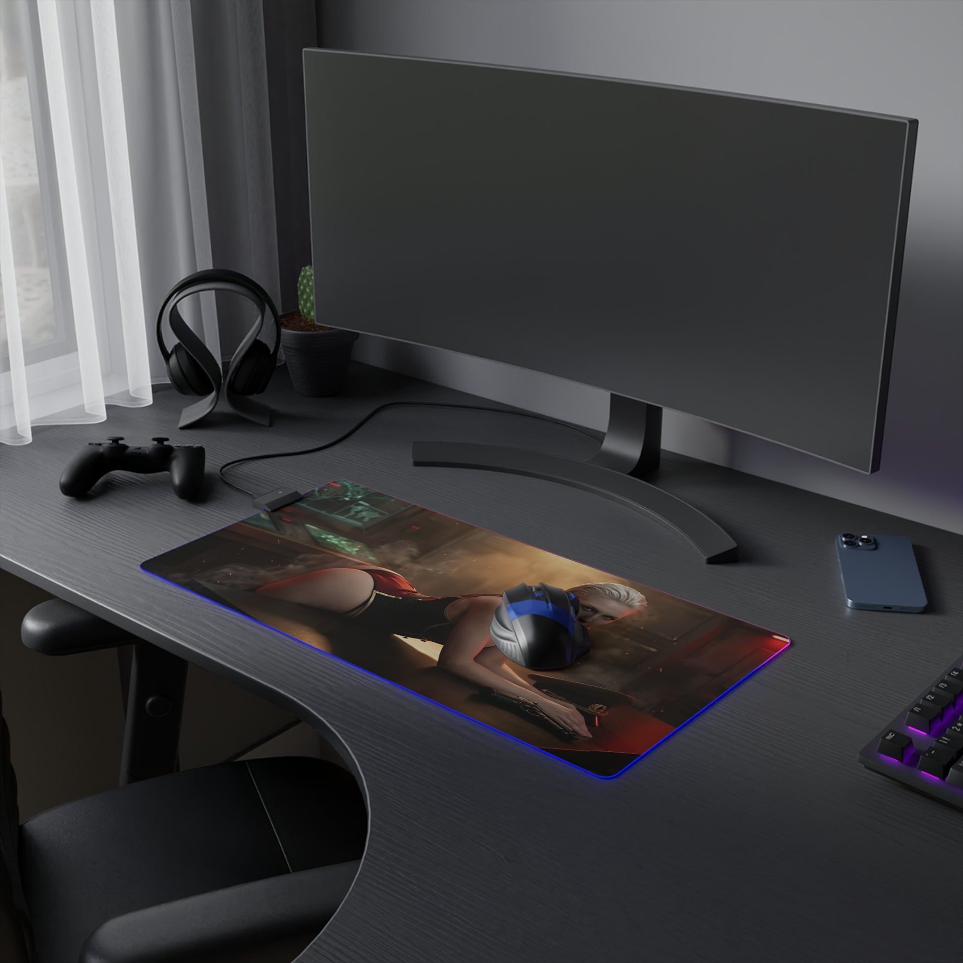 Balalaika Mouse Pad, Black Lagoon LED RGB Desk Mat, Anime Gift for Gamer Decor - tactical anime gaming desk mat with RGB glow