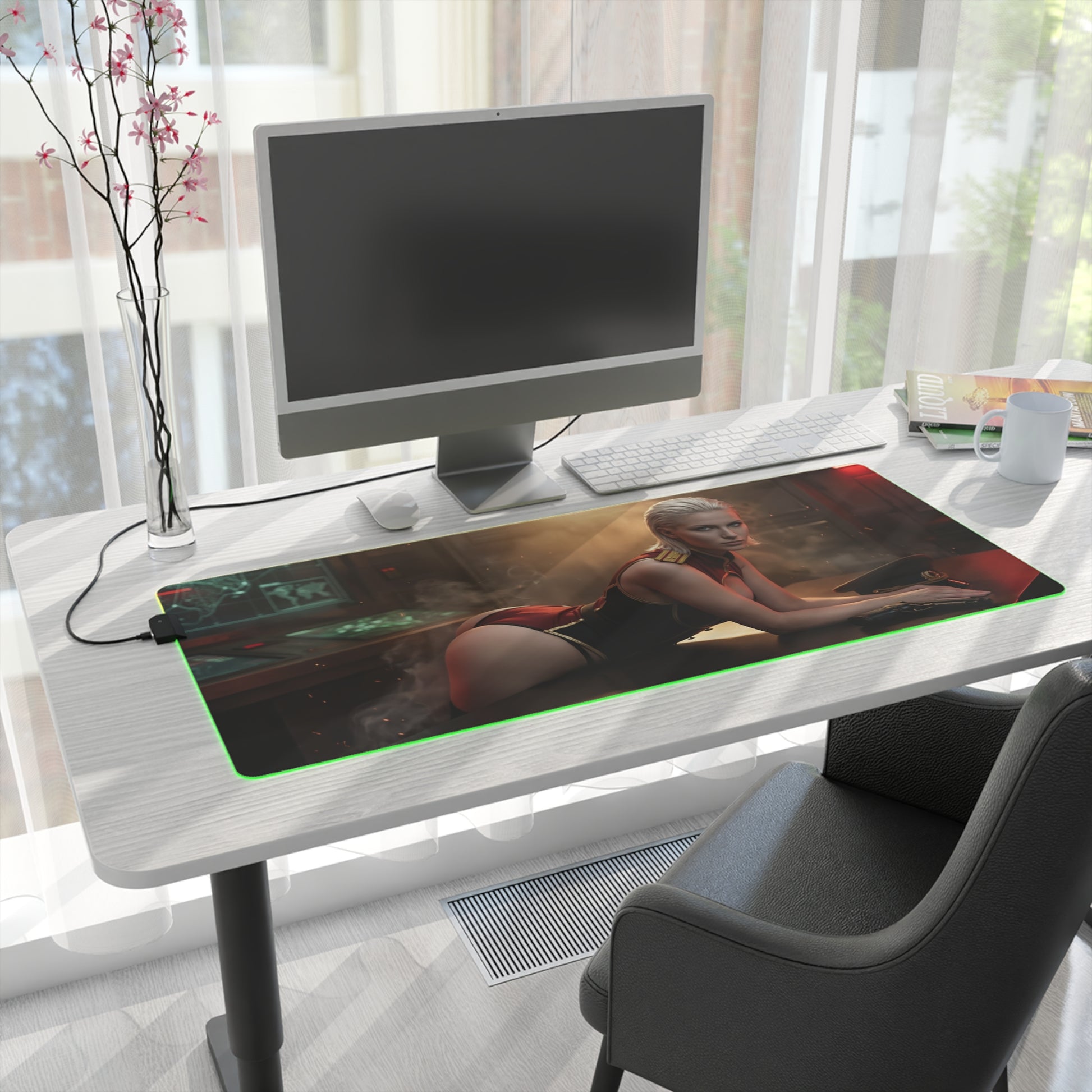 Balalaika Mouse Pad, Black Lagoon LED RGB Desk Mat, Anime Gift for Gamer Decor — LED gaming desk mat with commanding Balalaika artwork