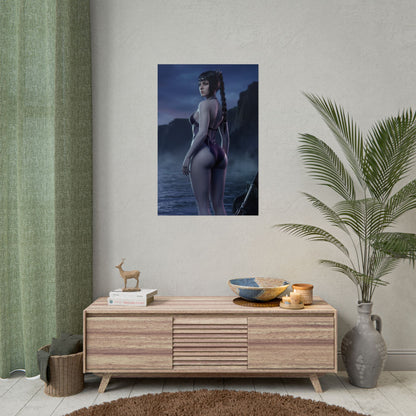 Baldur’s Gate Poster – Shadowheart Art Print, Dark Fantasy Character Wall Art featuring Shadowheart in moonlit ocean scene