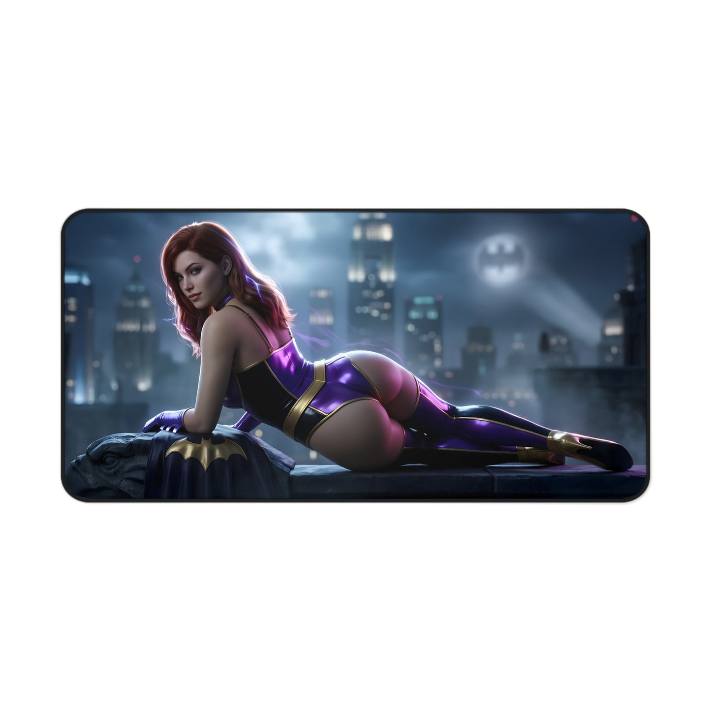 Batwoman Mouse Pad – DC Hero Gaming Mouse Pad, Stylish Gamer Desk Decor featuring reclining Batwoman artwork on a city rooftop gaming desk mat