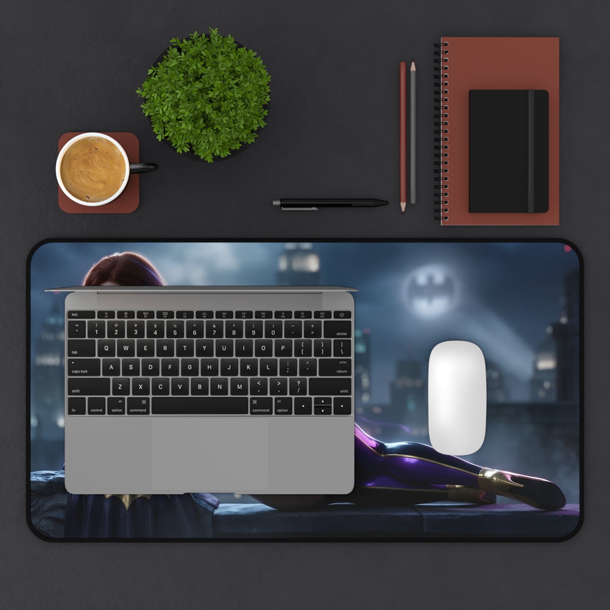 Batwoman Mouse Pad – DC Hero Gaming Mouse Pad, Stylish Gamer Desk Decor on gaming desk with laptop and mouse
