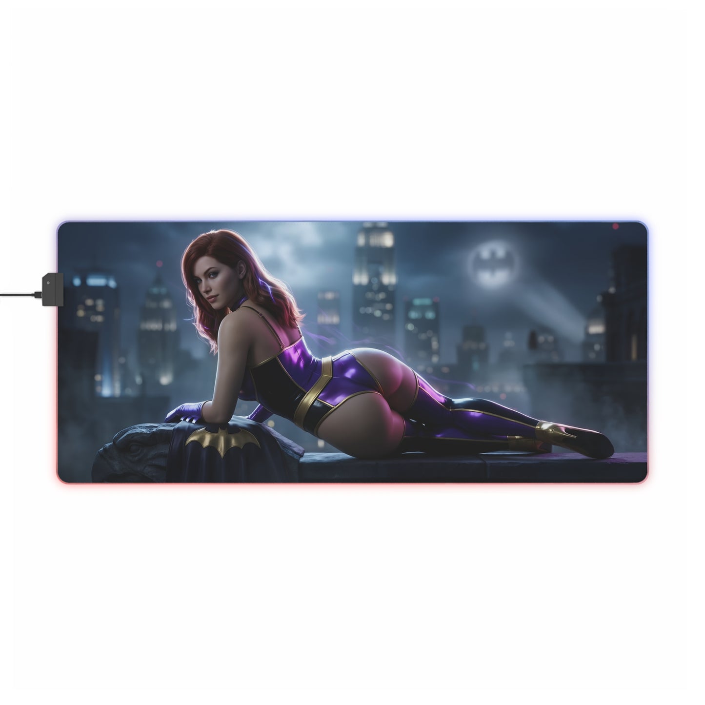 Batwoman RGB Mouse Pad – DC Comics Illuminated Desk Mat, Hero Gamer Decor featuring Batwoman art, RGB edge lighting, extended anti-slip gaming desk mat