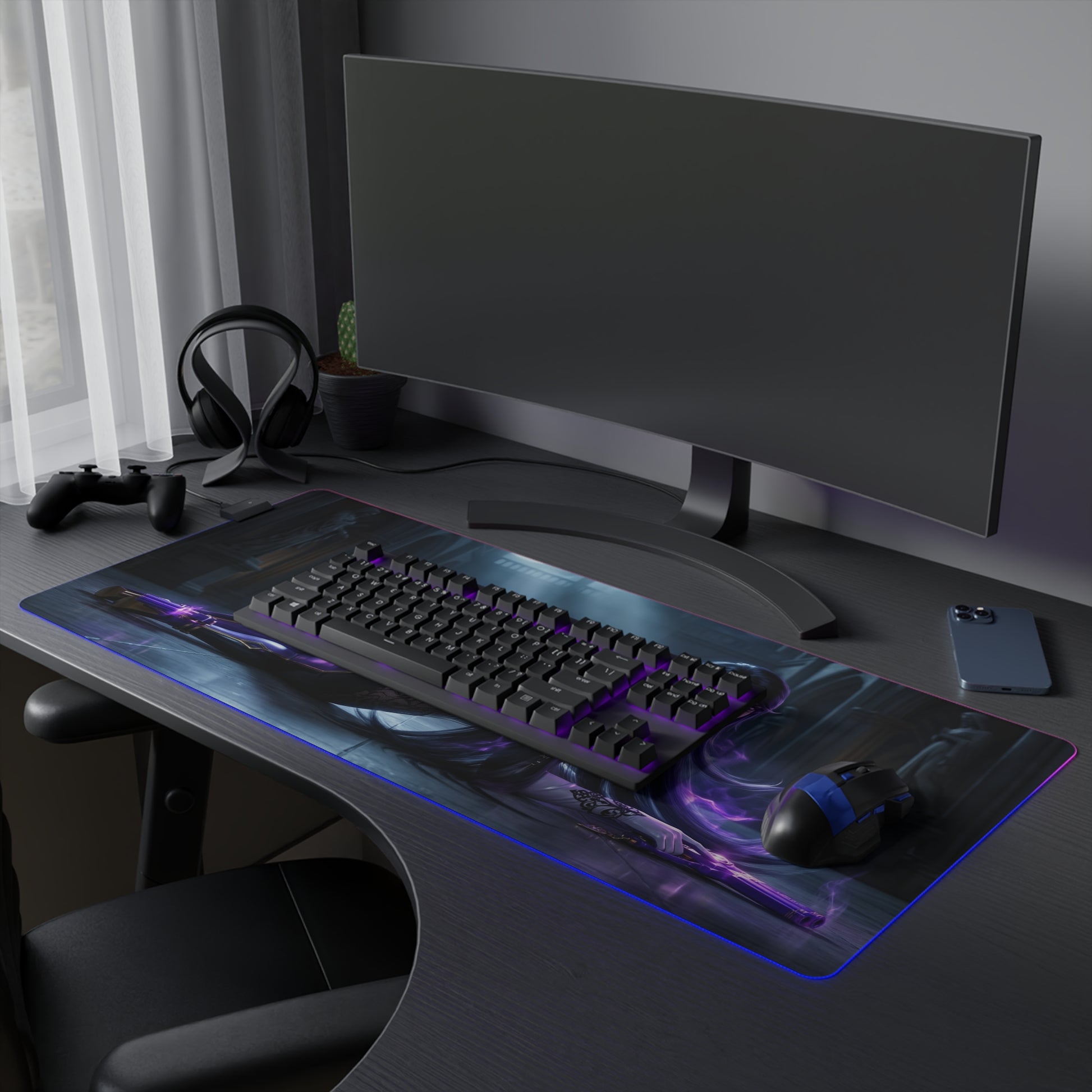 Bayonetta Mouse Pad, Bayonetta LED RGB Desk Mat, Gift for Gamer, Anime Room Decor — large RGB gaming desk mat with Bayonetta art and smooth precision-cloth surface