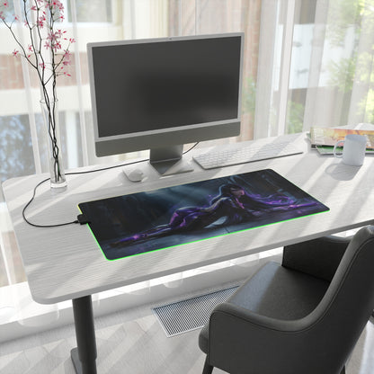 Bayonetta Mouse Pad, Bayonetta LED RGB Desk Mat, Gift for Gamer, Anime Room Decor — LED RGB gaming desk mat with Bayonetta artwork on modern white desk
