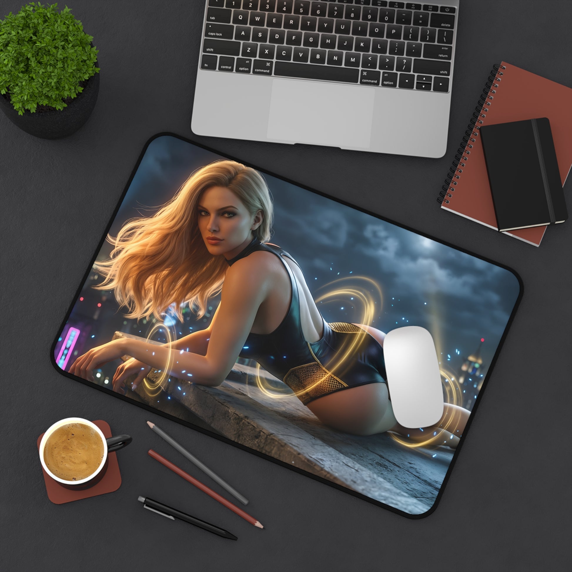 Black Canary Mouse Pad – DC Comics Gaming Mouse Pad, Stylish Gamer Desk Decor on sleek gaming desk showing premium stitching and vibrant character art