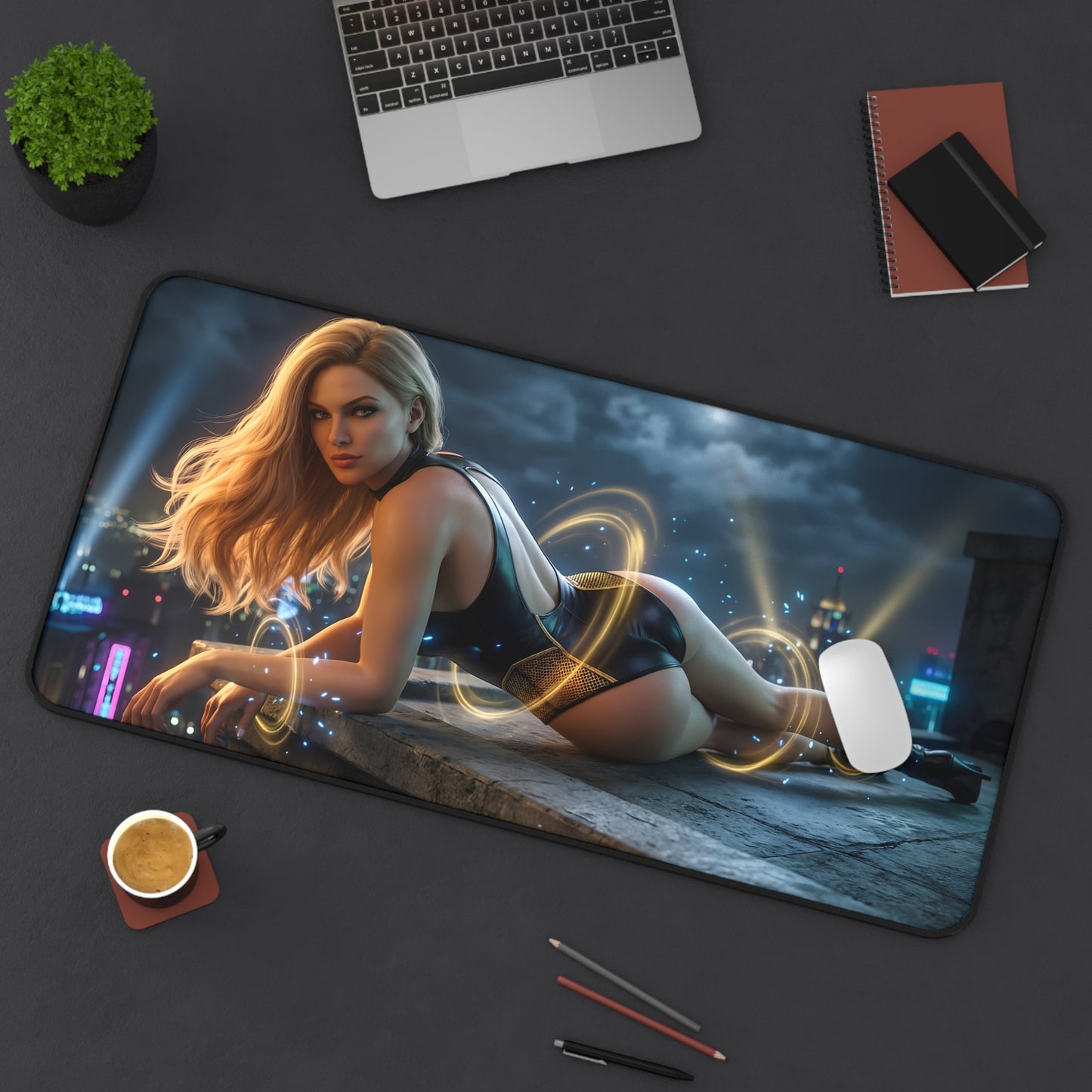 Black Canary Mouse Pad – DC Comics Gaming Mouse Pad, Stylish Gamer Desk Decor on desk with female character artwork, smooth surface and stitched edges