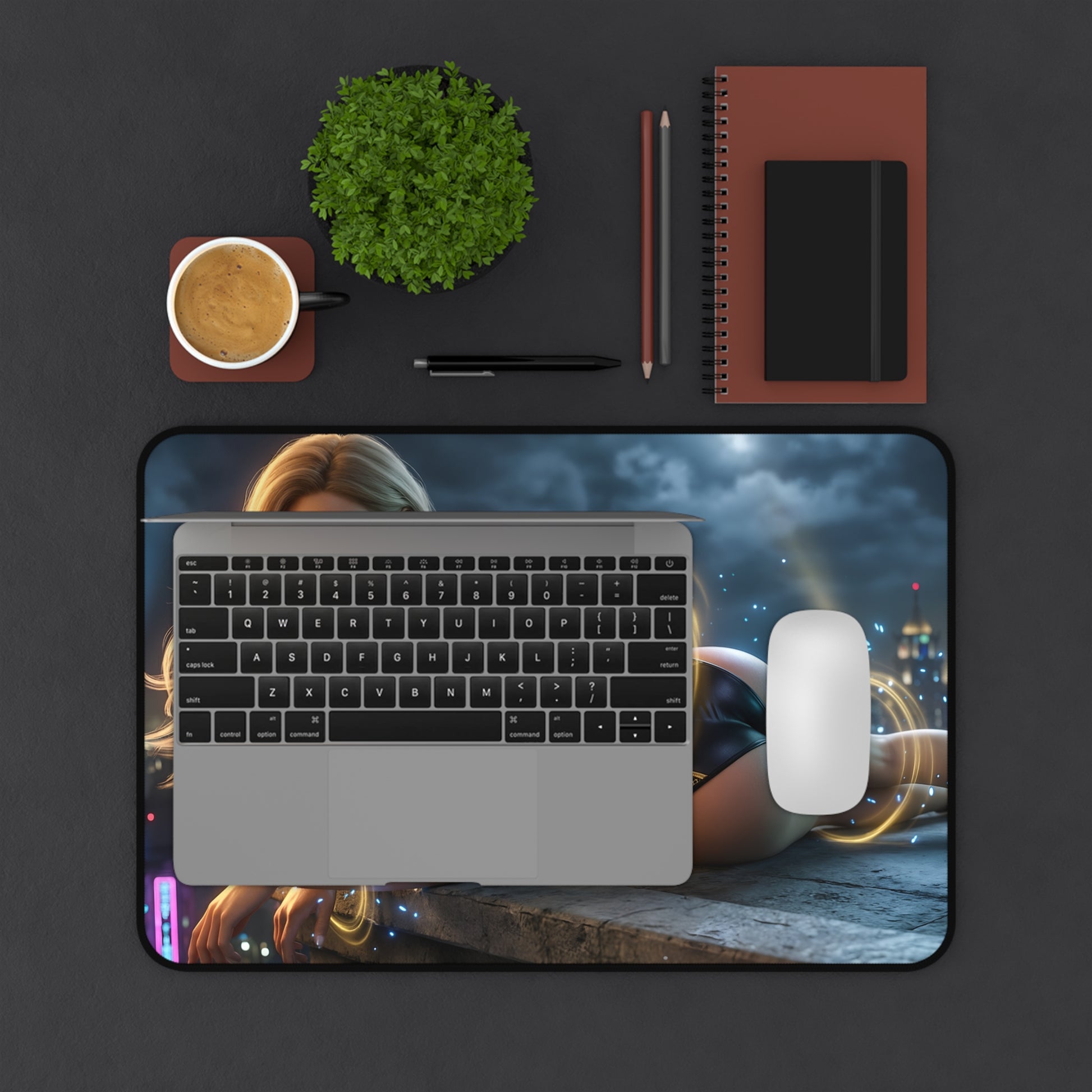 Black Canary Mouse Pad – DC Comics Gaming Mouse Pad, Stylish Gamer Desk Decor on gaming desk with laptop and mouse
