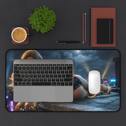 Black Canary Mouse Pad – DC Comics Gaming Mouse Pad, Stylish Gamer Desk Decor showing sleek desk setup with laptop, mouse and cup