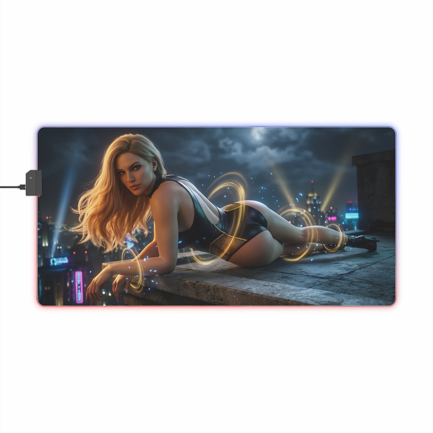 Black Canary RGB Mouse Pad – DC Comics LED Desk Mat, Superhero Gamer Setup featuring HD Black Canary art on extended RGB desk mat with non-slip base